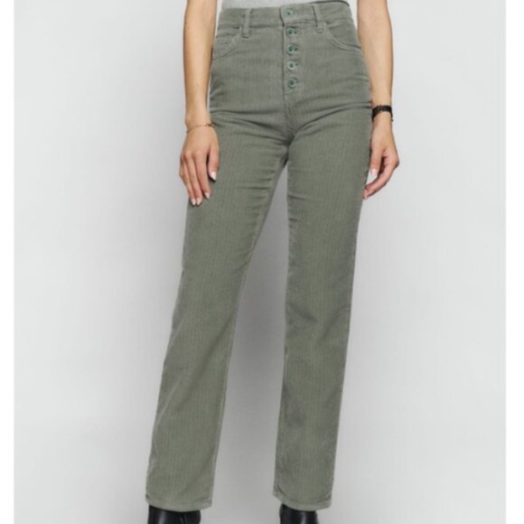 Reformation Women's 27 Green Cynthia Moss High Rise Corduroy Mom Jeans Casual - Picture 1 of 5